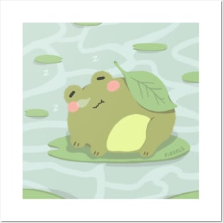 Sleepy Frog in Pond Posters and Art